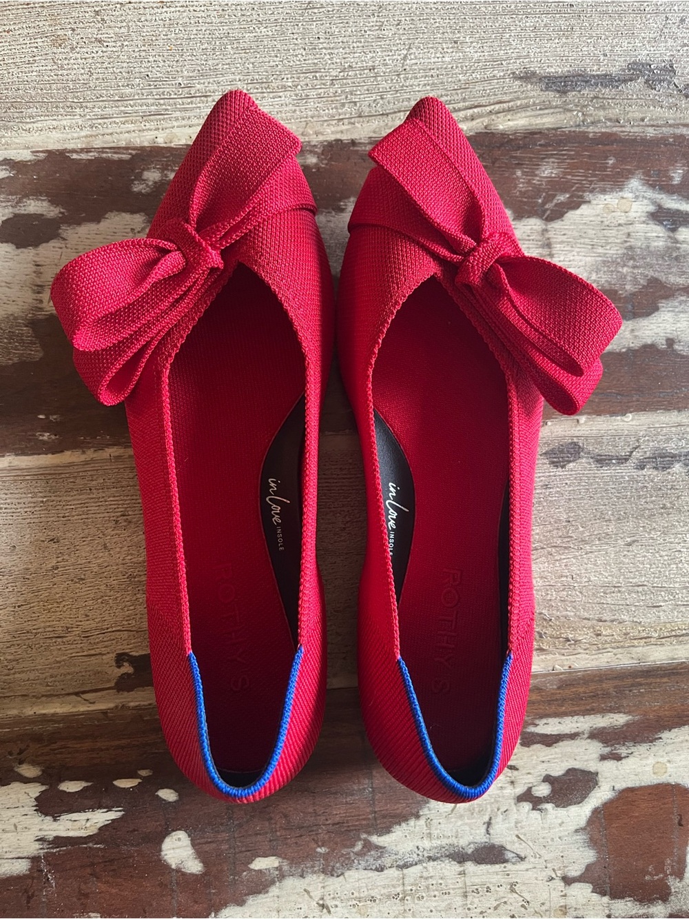 New Rothy's Red Knit Bow Slip-On Flats 8.5 - Picture 2 of 4